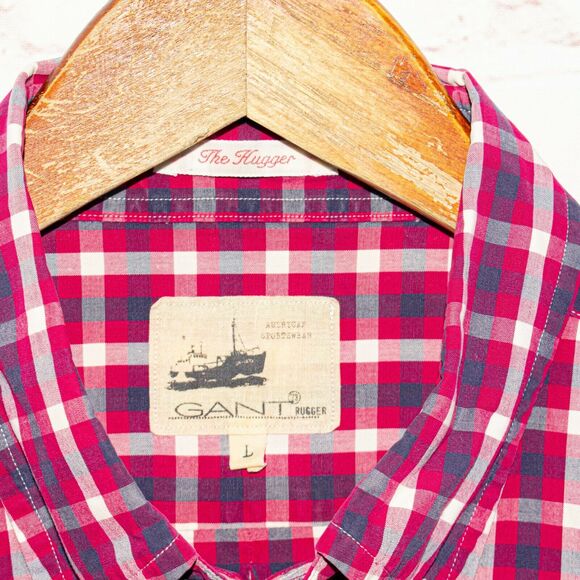 GANT Rugger Large Hugger fit Red Button up Shirt Check Cotton - Picture 2 of 6